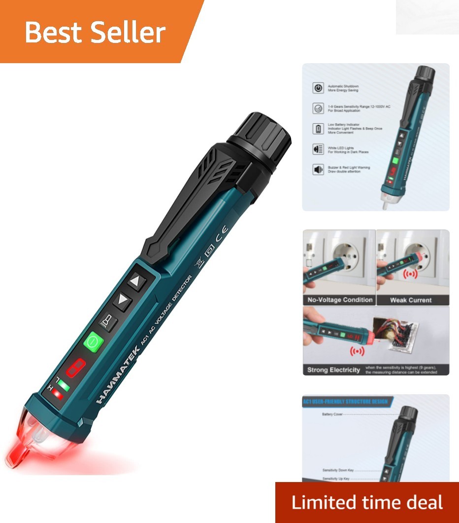 Digital AC Voltage Tester with LCD Display, 9 Sensitivity Settings & Light
