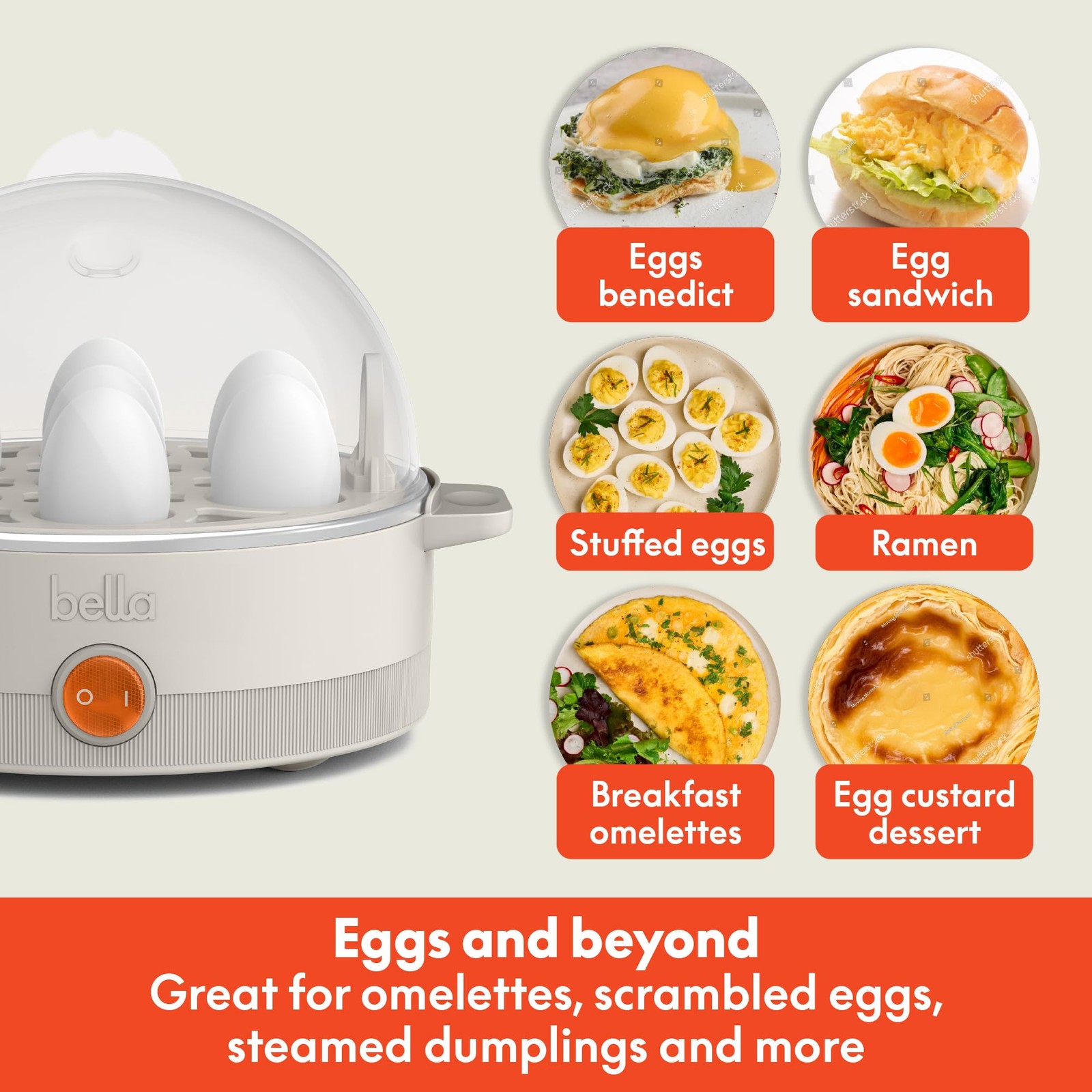 bella Electric Egg Cooker, 7 Eggs Capacity Tray, Single 7 Eggs, Oatmilk