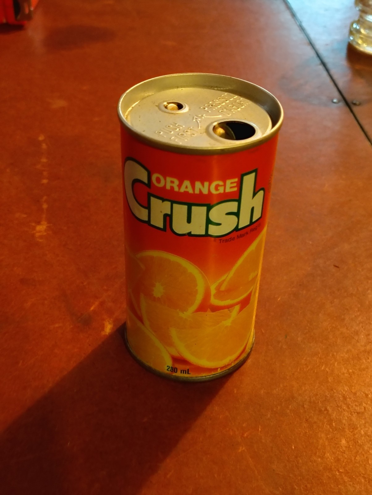Crush Orange Yellow Soda Can 280 mL Collectible Vintage Push Tab Theme