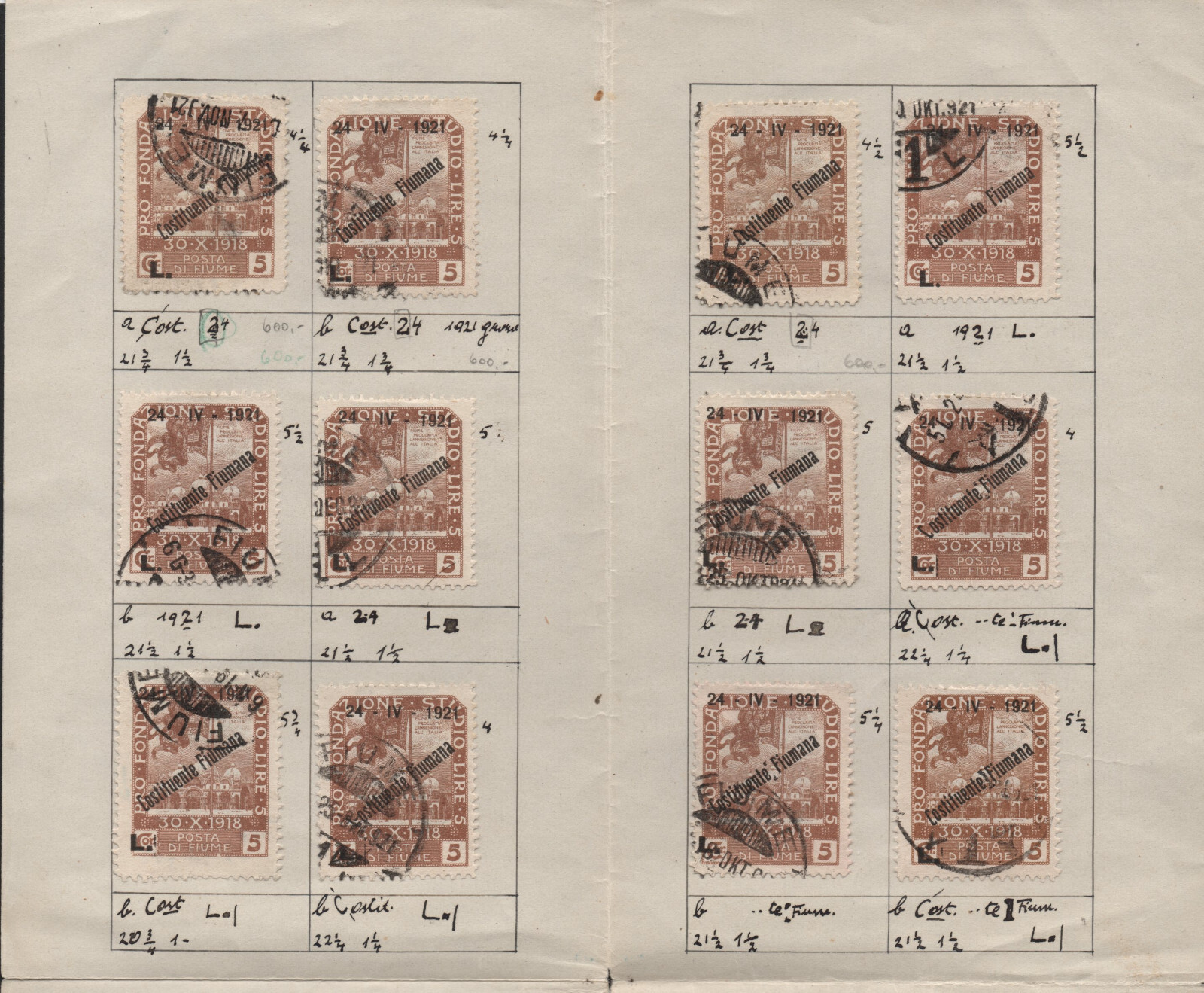 ✔️ FIUME UNIQUE HIGH VALUE STUDY EXPERTISE STAMPS VARIETY, ON FIVE LARGE SHEETS
