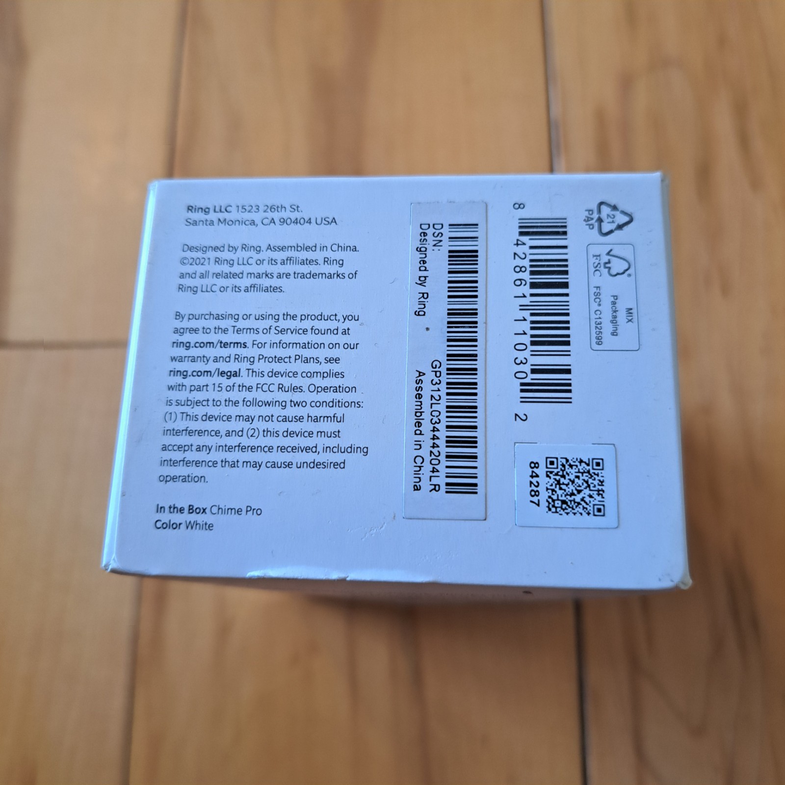RING CHIME PRO White (Open box, Unused)