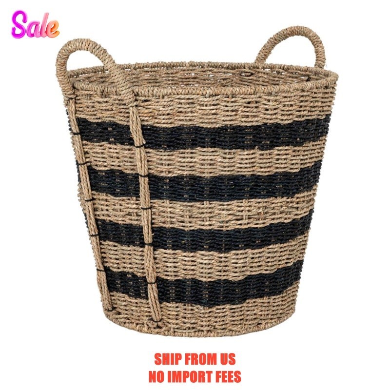 Better Homes & Gardens Extra Large Striped Seagrass Decorative Storage Basket wi