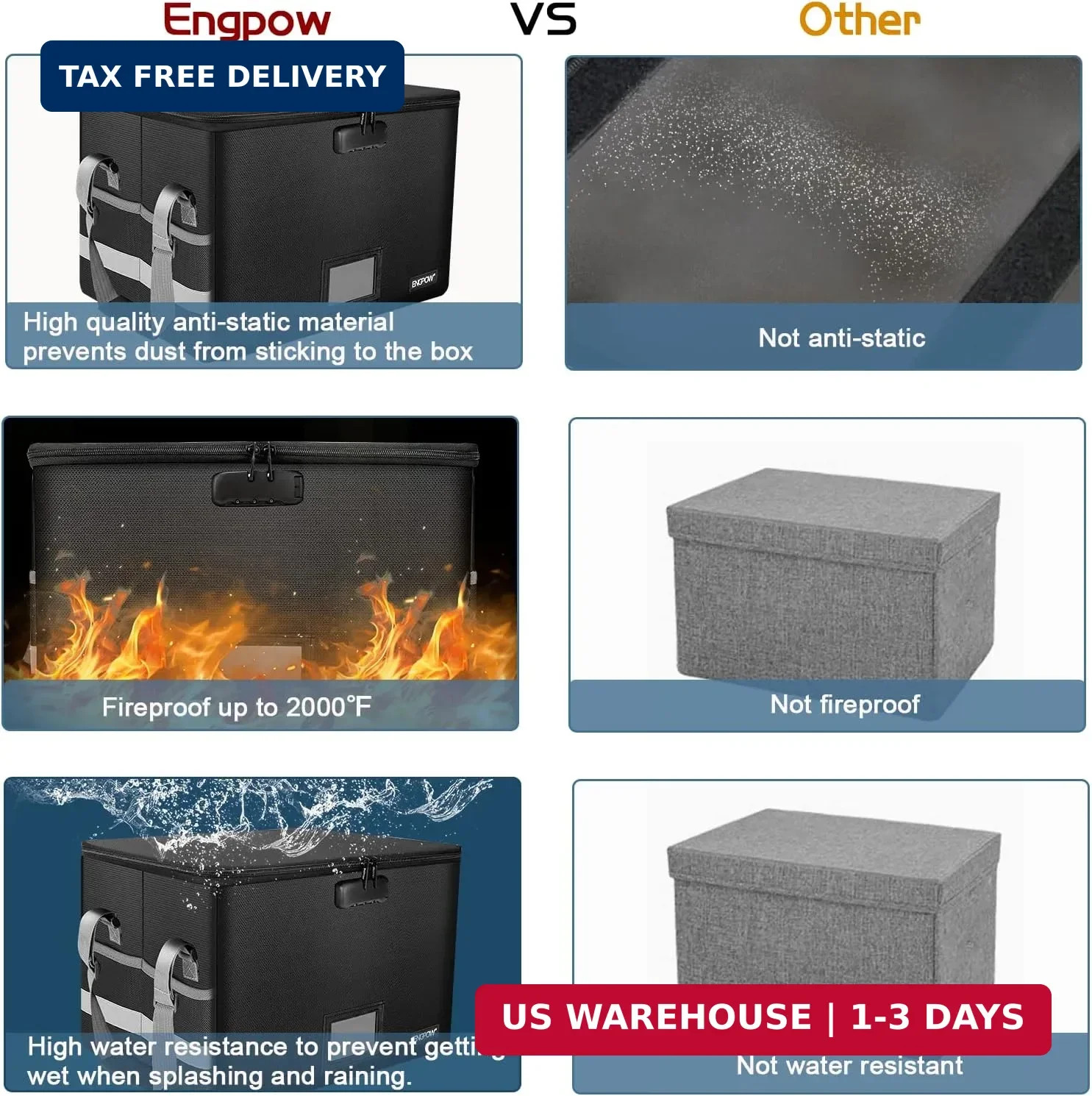 File Box with Lock,Fireproof Document Box with Zipper&Pockets,Collapsible