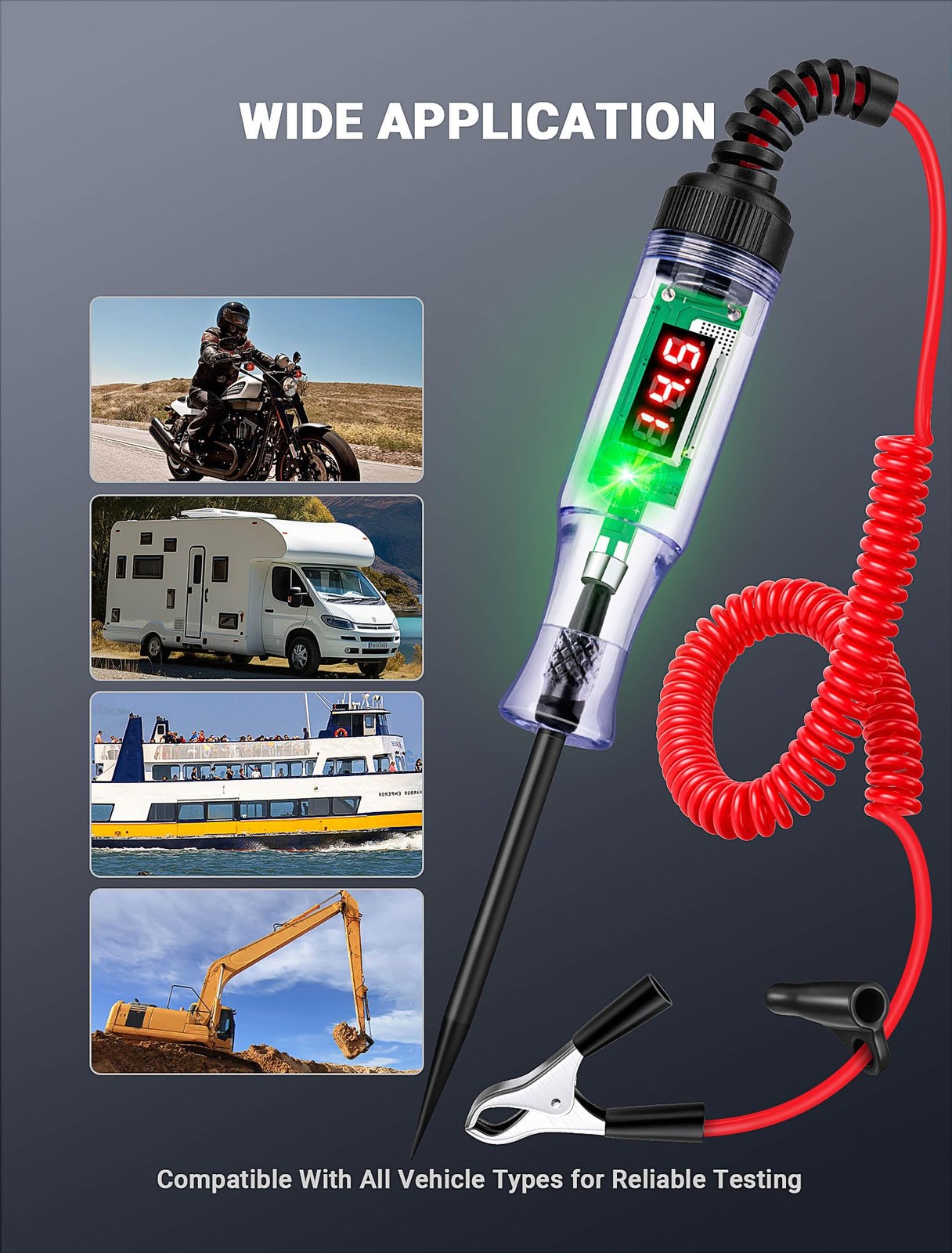Test Light Automotive 5-90V Digital LED Light Tester with Voltage Display