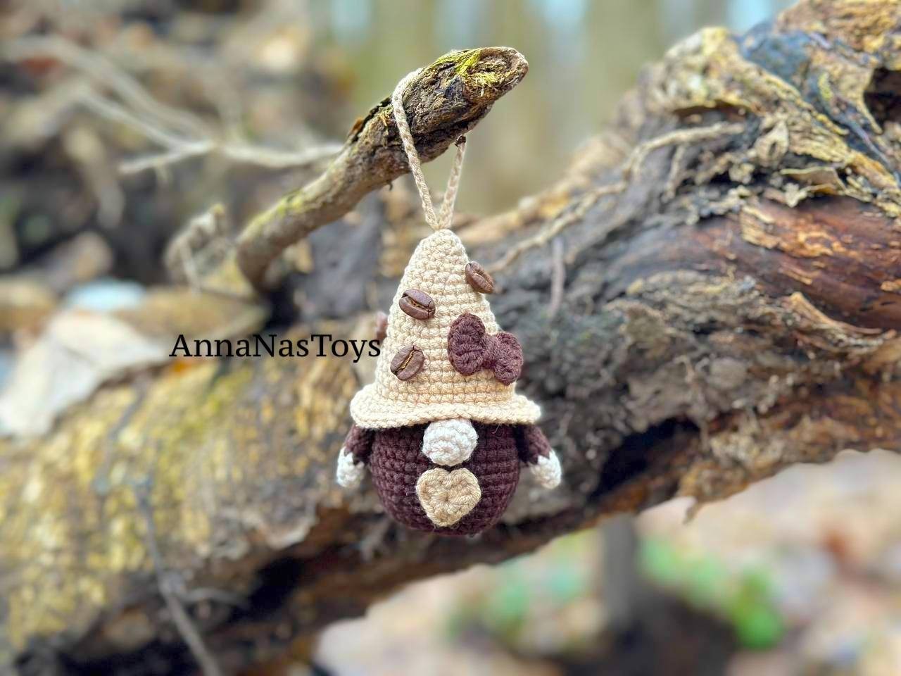Coffee gnome keychain, Crochet PDF pattern gnome with coffee beens