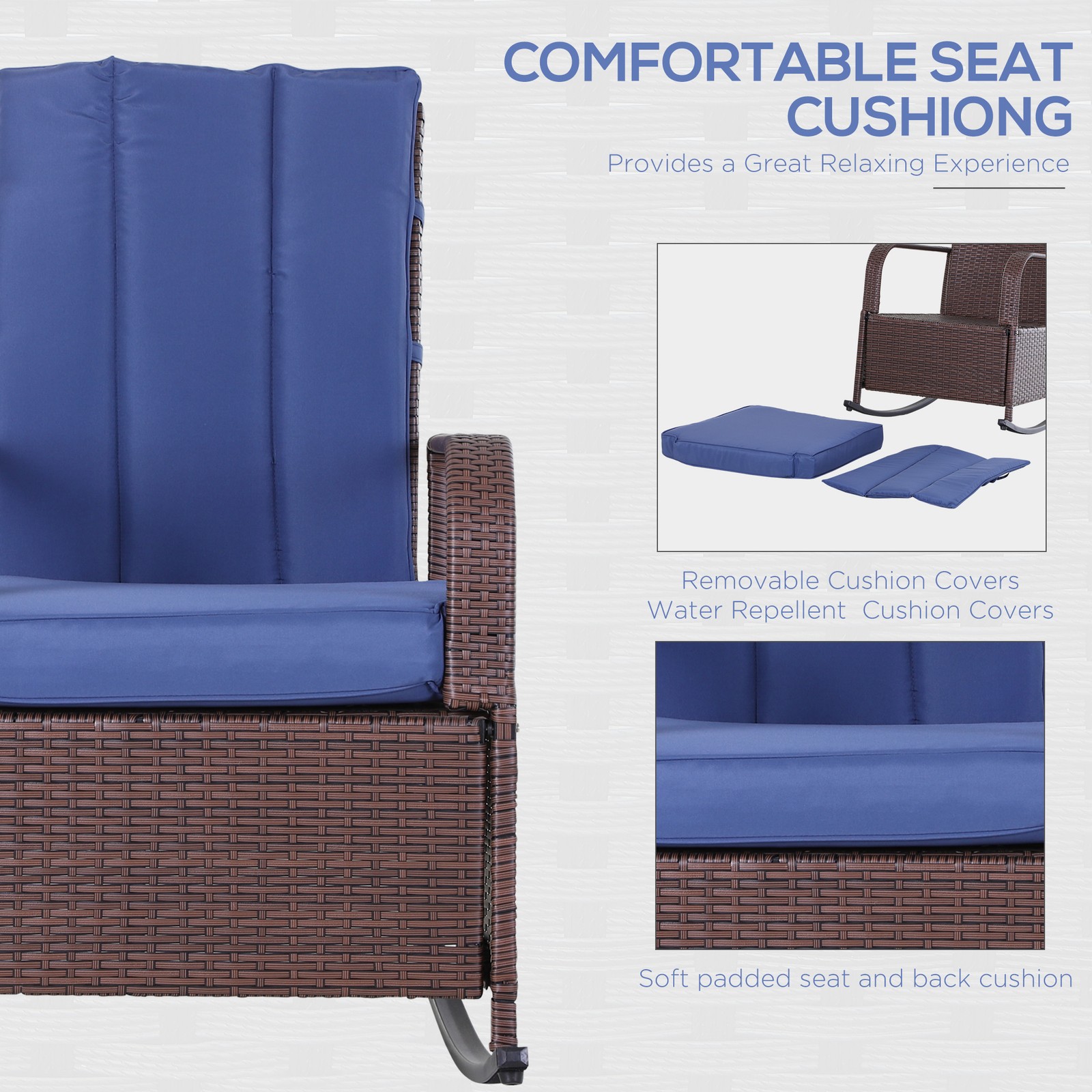 Wicker Outdoor Rocking Chair, Patio Recliner with Adjustment Backrest, PE Rattan