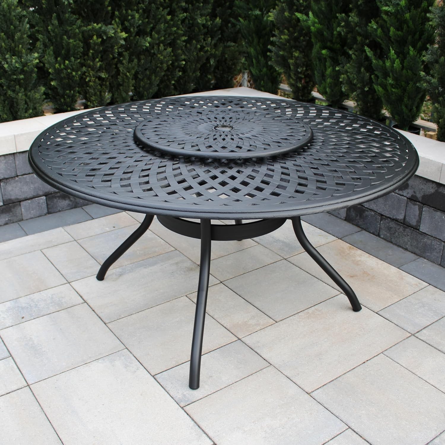 Contemporary Modern Outdoor Mesh Aluminum 59-in Large Black Round Patio Dining