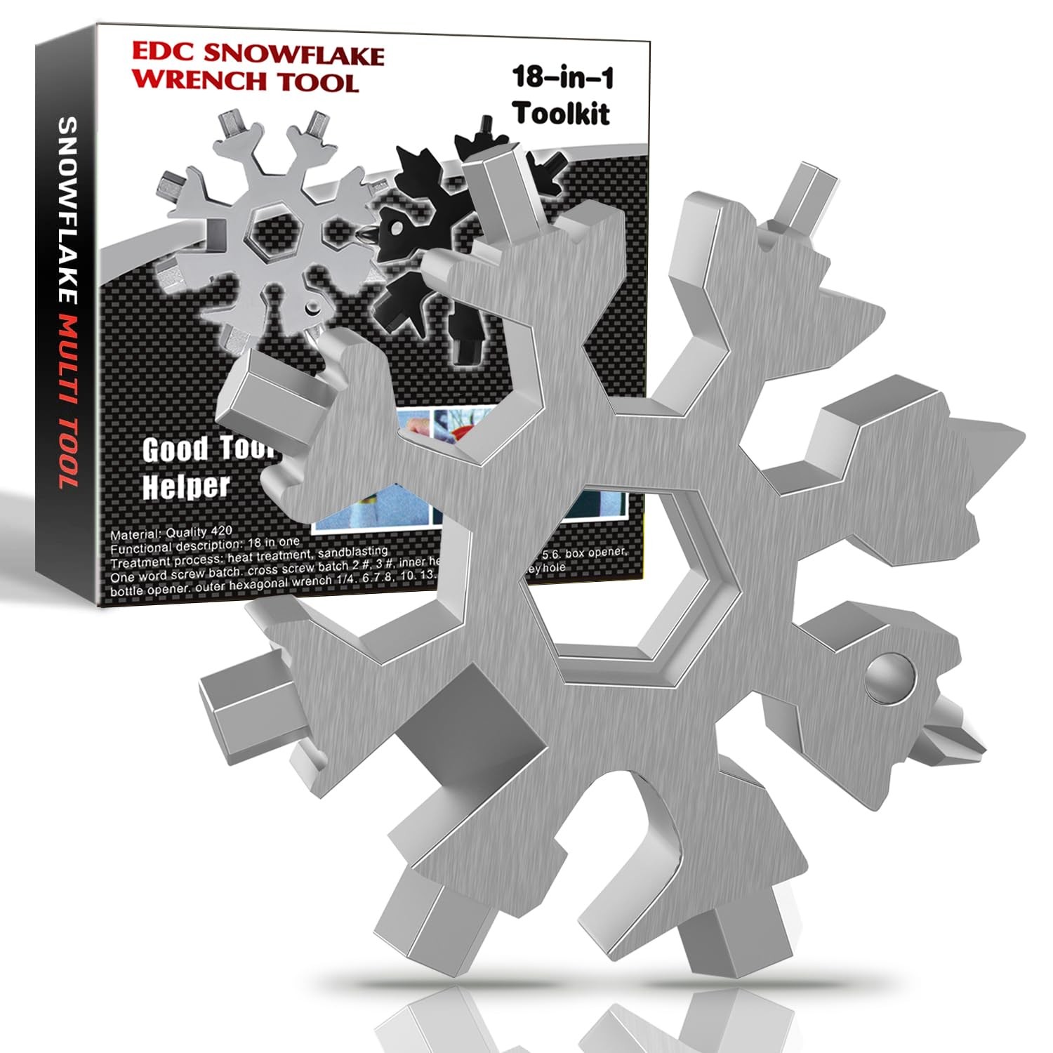 FODARSAI 18-in-1 Snowflake Multitool, Stocking Stuffers for Men, Cool Silver
