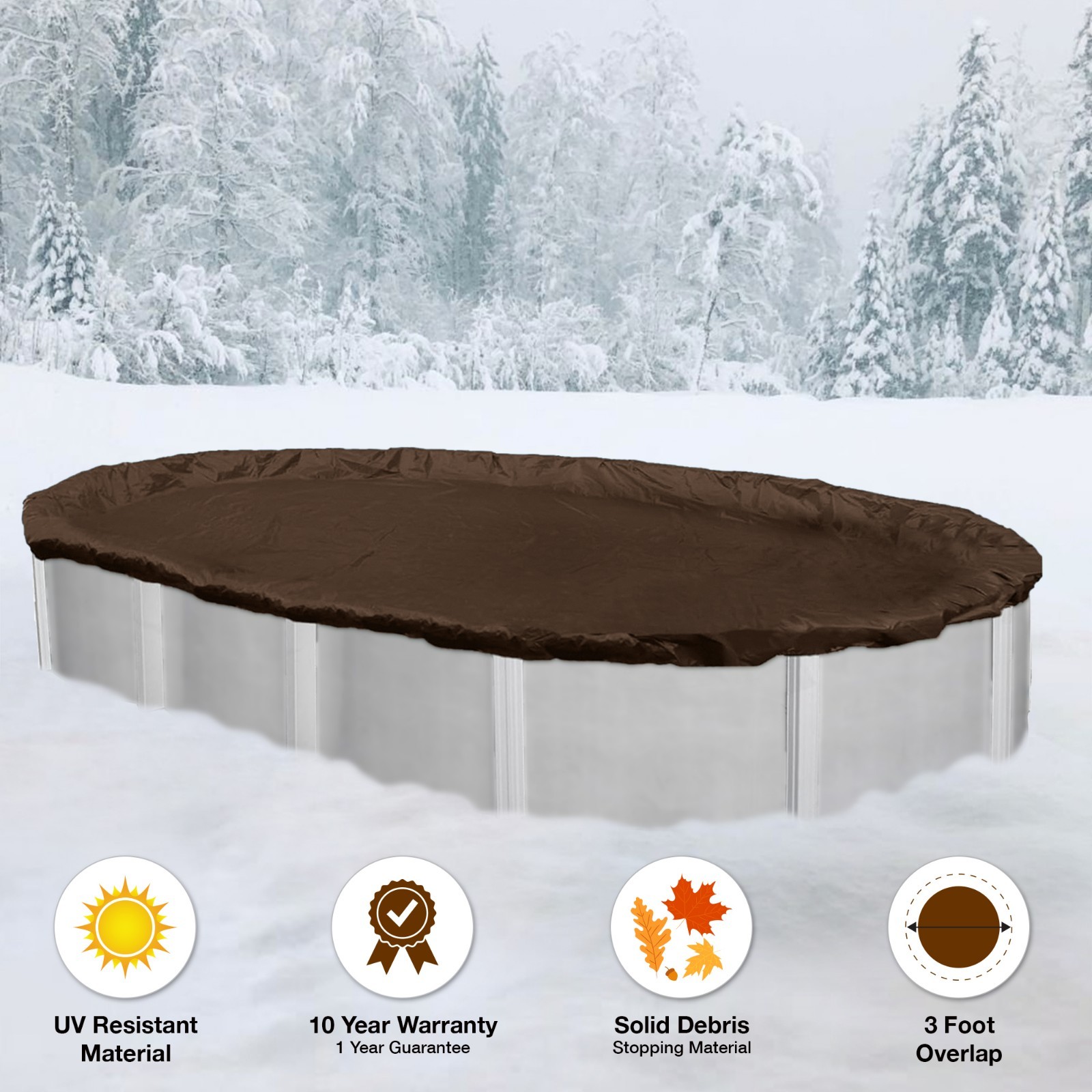 15'x30' Oval Above Ground Winter Swimming Pool Solid Cover 10 Yr Warranty solid