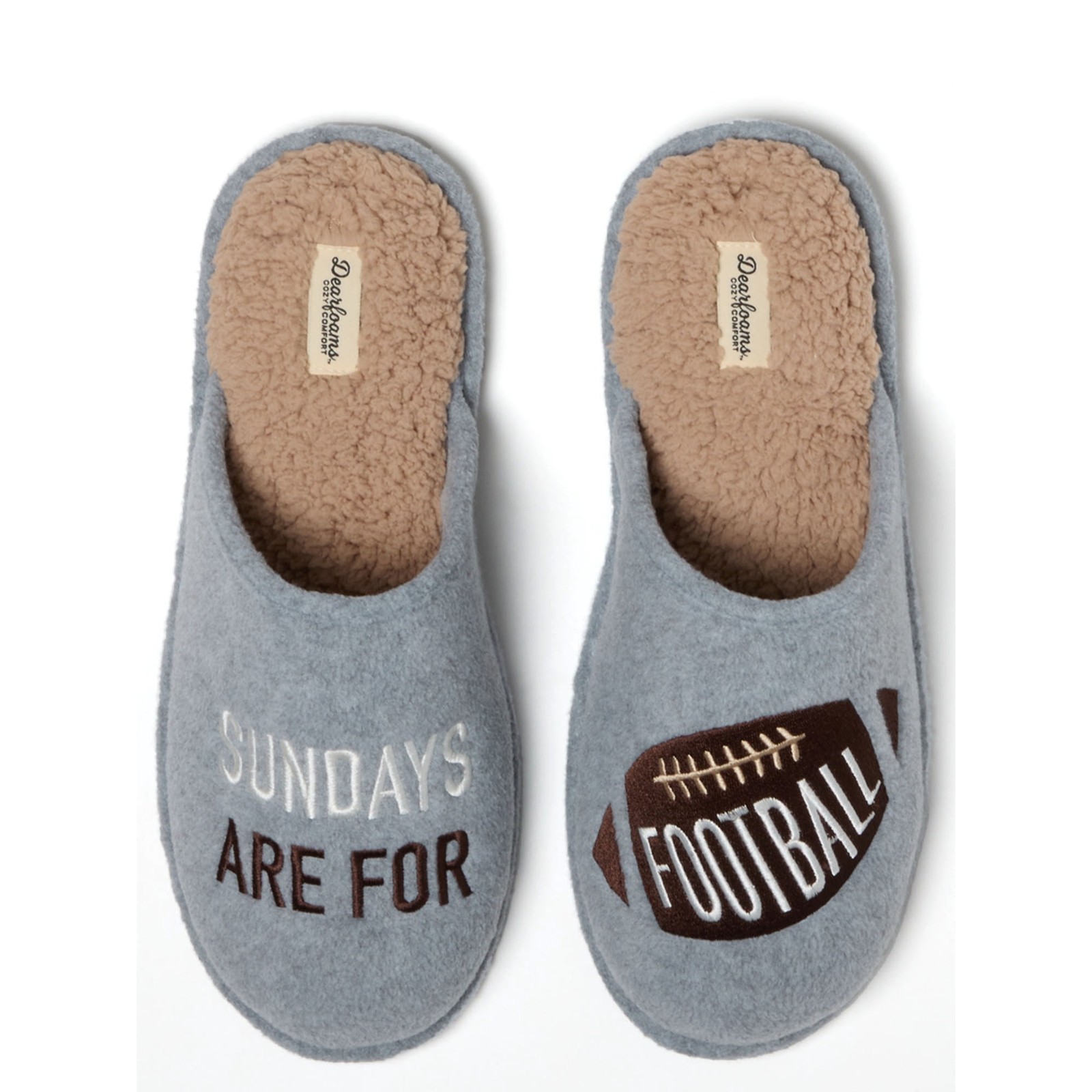 Dearfoams Men's Gray Sunday Football Slip-on Memory Foam Scruff Slippers: 11-12