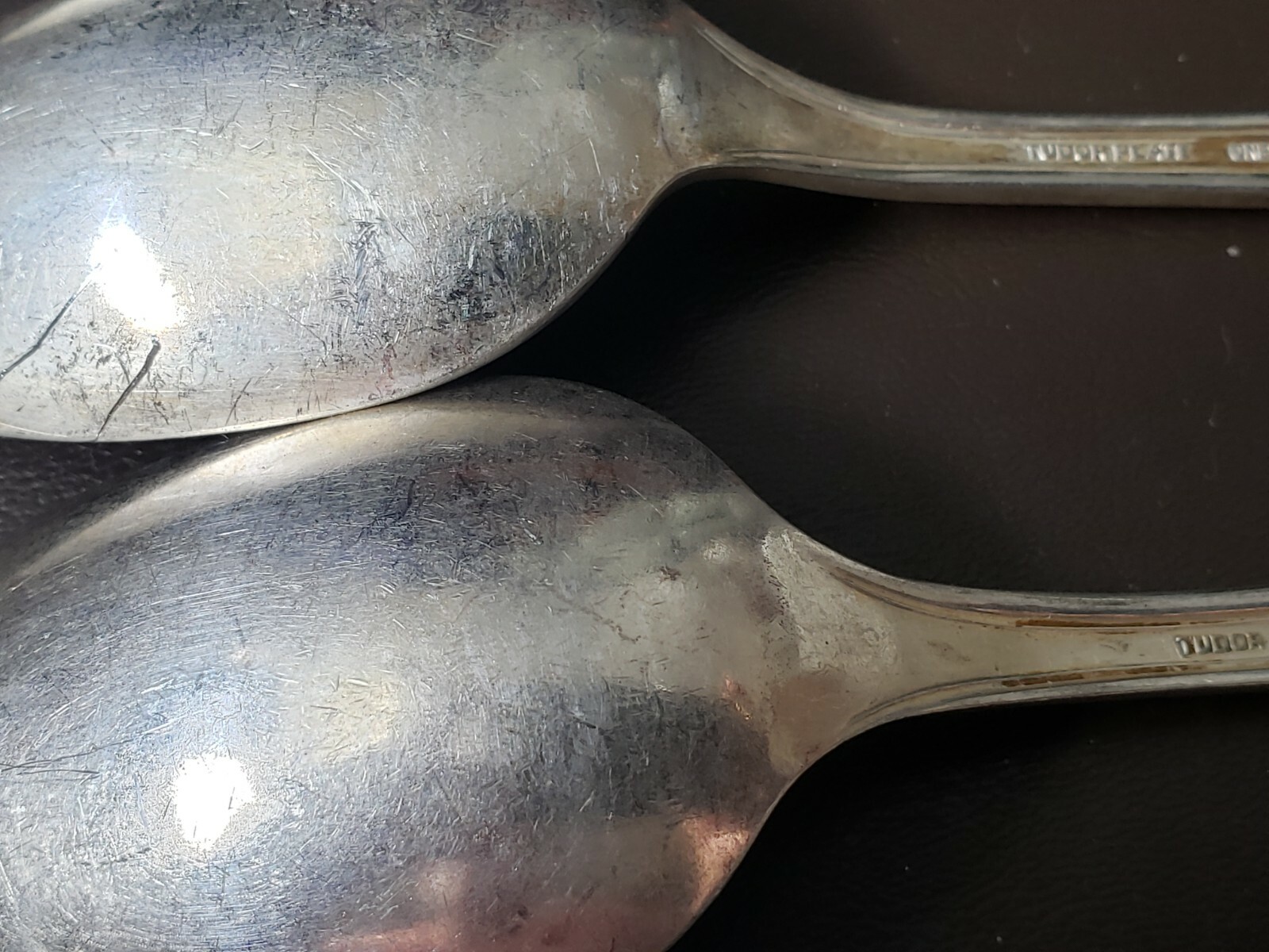 4 ANTIQUE VINTAGE COLLECTIBLE SOUP SPOONS 7.25" ONEIDA SILVER PLATE- TUDOR