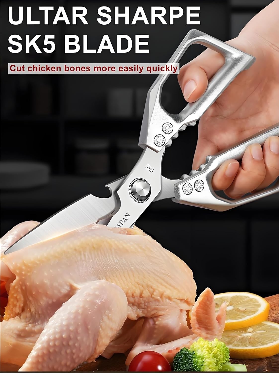 Kitchen Scissors, All Purpose，Ultra Sharp Meat Scissors，Heavy Duty Silver