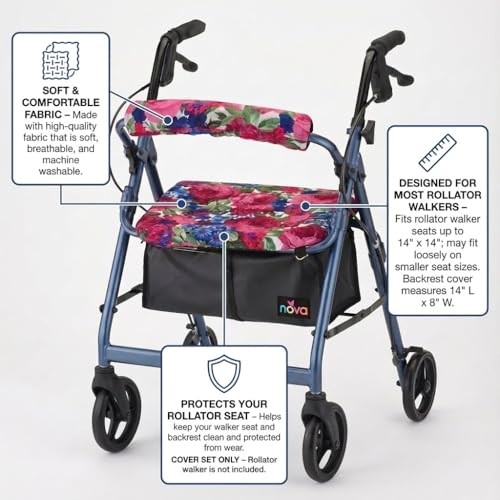 NOVA Rollator Walker Seat & Backrest Cover 1 Count (Pack of 1), Multicolor
