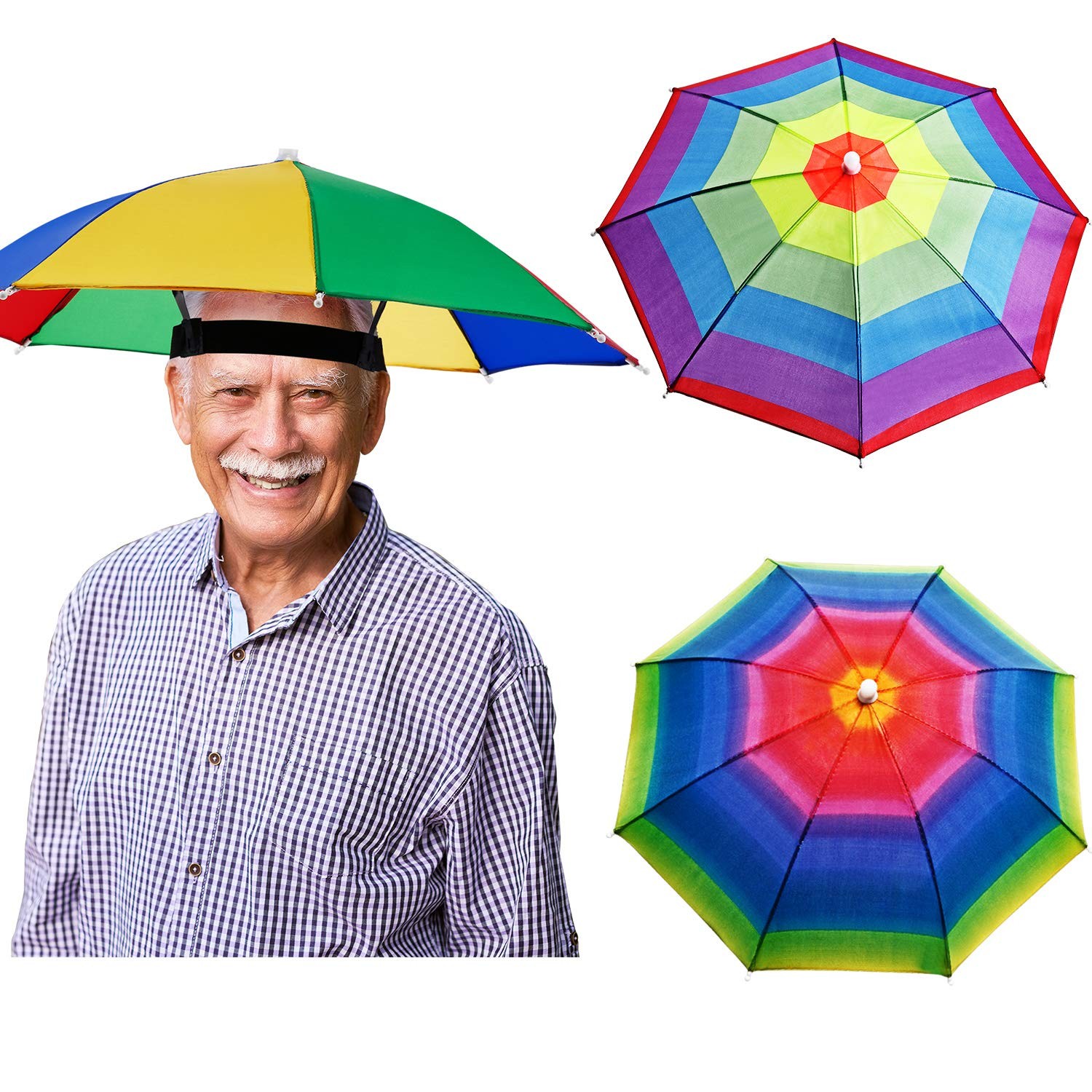 Syhood 3 Pcs Rainbow Umbrella Hats for Adults 20.8'' Head Umbrella Hat with E...