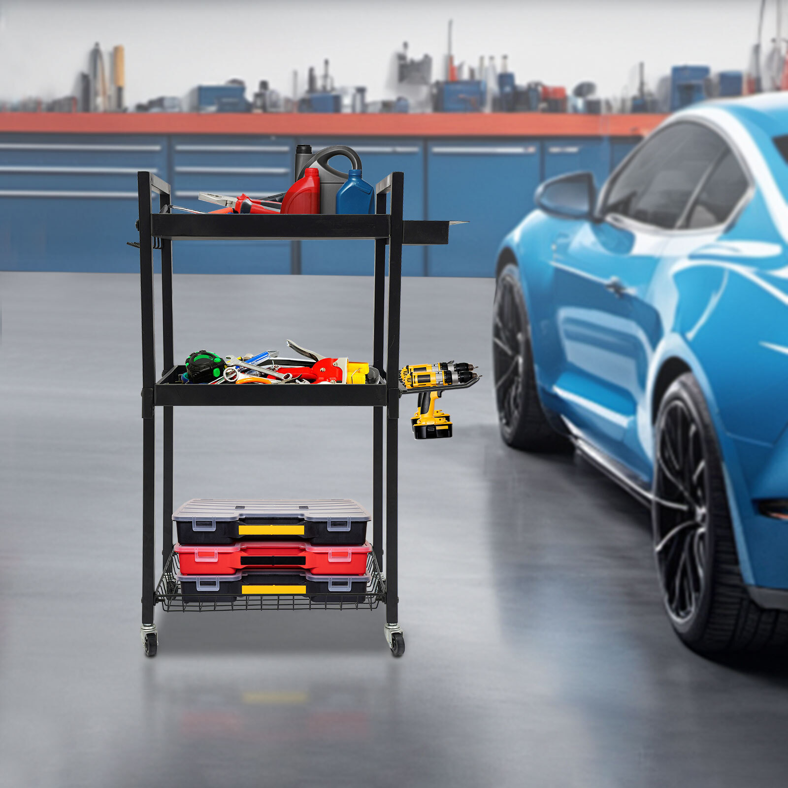 Power Tool Storage Cart Moveable, Tool Holder W/ Wheels For Tool Storage