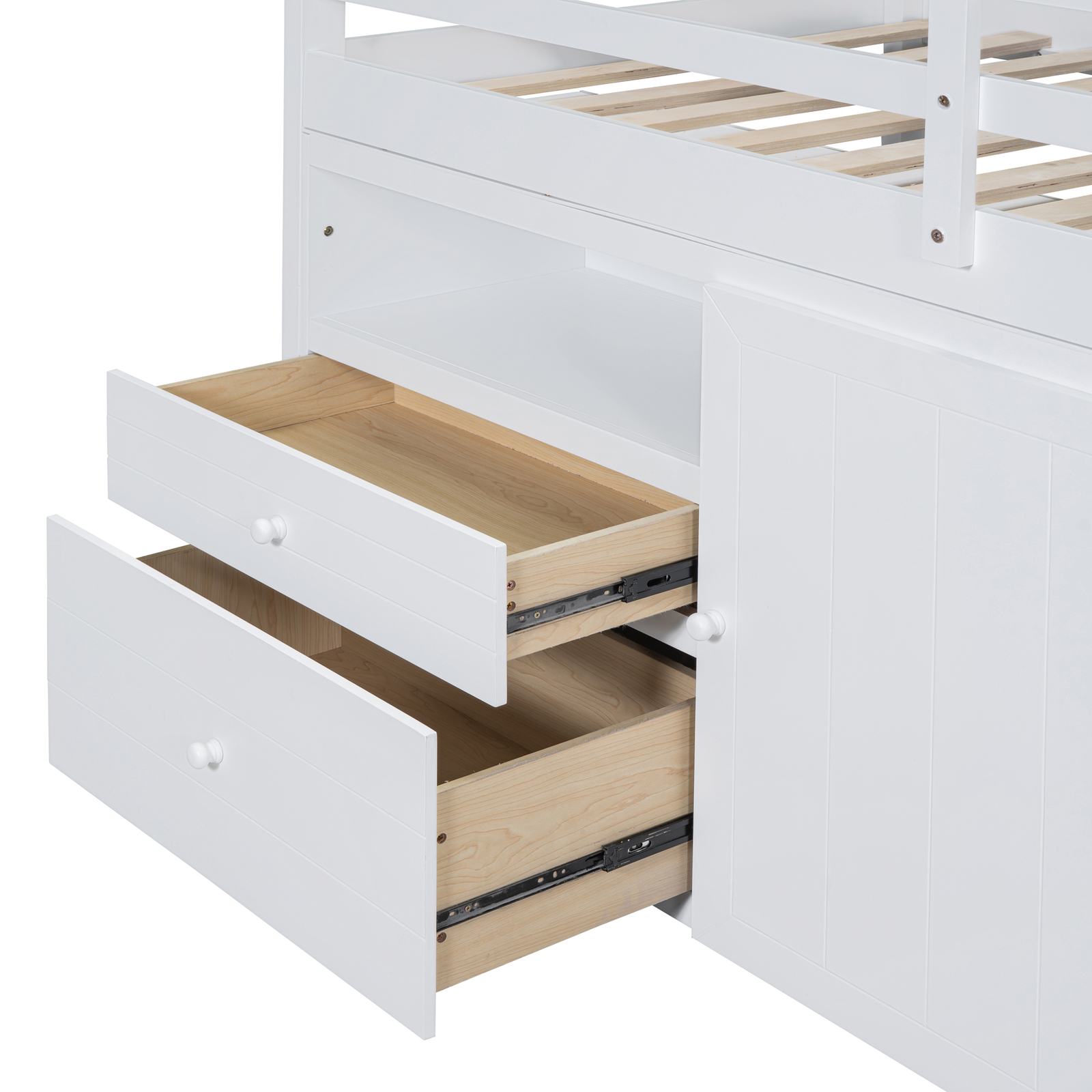 Twin Size Bed Frame Wood Loft Bed w/4 Drawers, Underneath Cabinet & Shelves