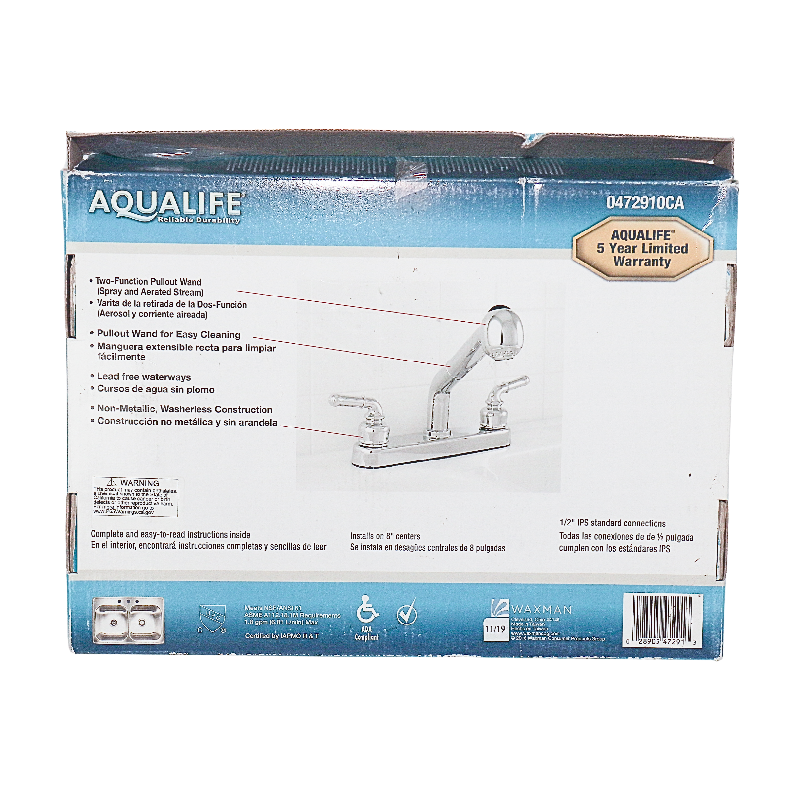 Aqualife 0472910CA Kitchen Pullout Faucet w/ Chrome Finish