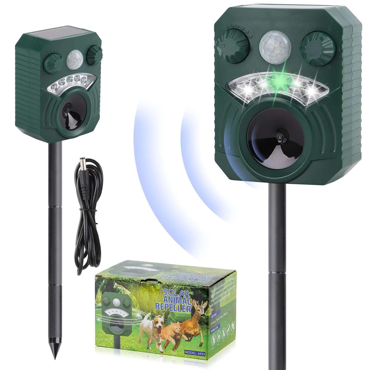 Solar Power Ultrasonic Animal Repeller Pest Repellent Cat Deer Mice Garden US