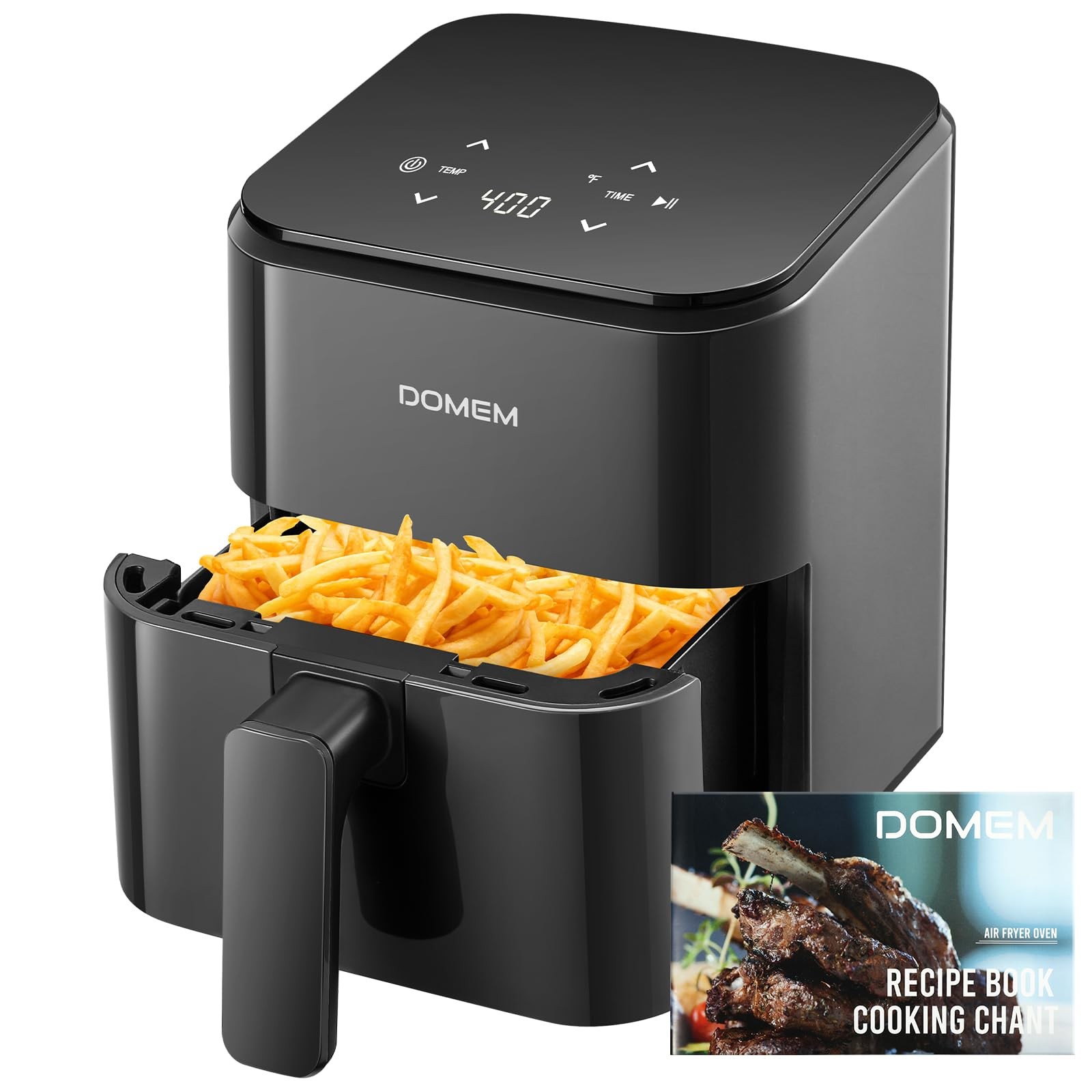 DOMEM 3 Qt Compact Air Fryer with Non-Stick Basket and Rack, Compact, Black