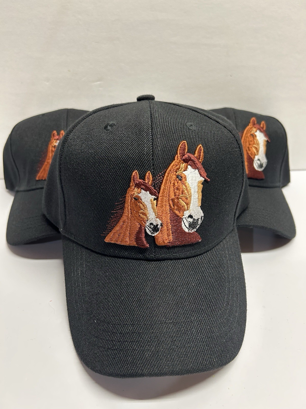 New Lot Of 3 Horses Horse Hat Heads Embroidered Cap Black Pair Western