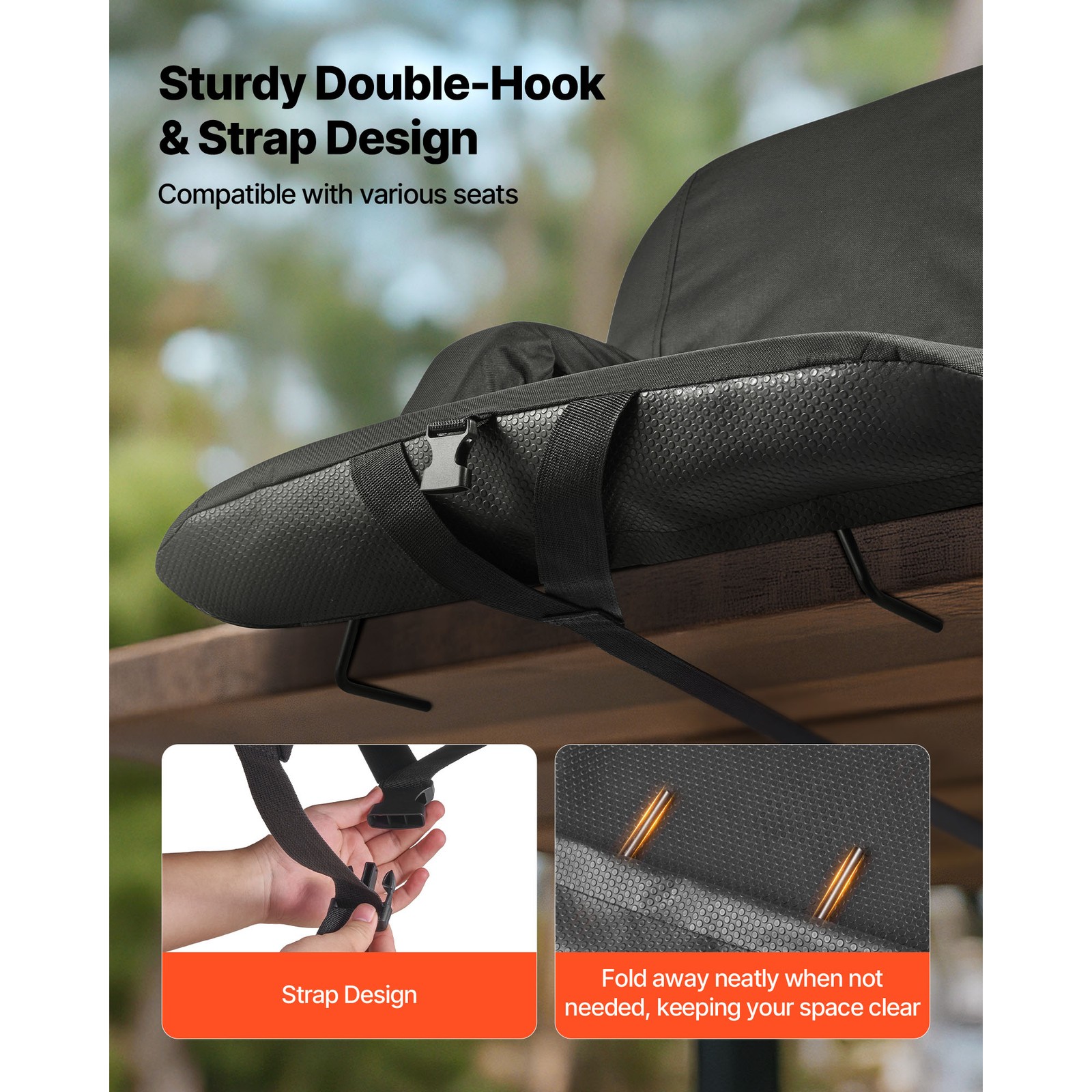 Folding Stadium Chair with Back Support, Armrest & Storage Pouch