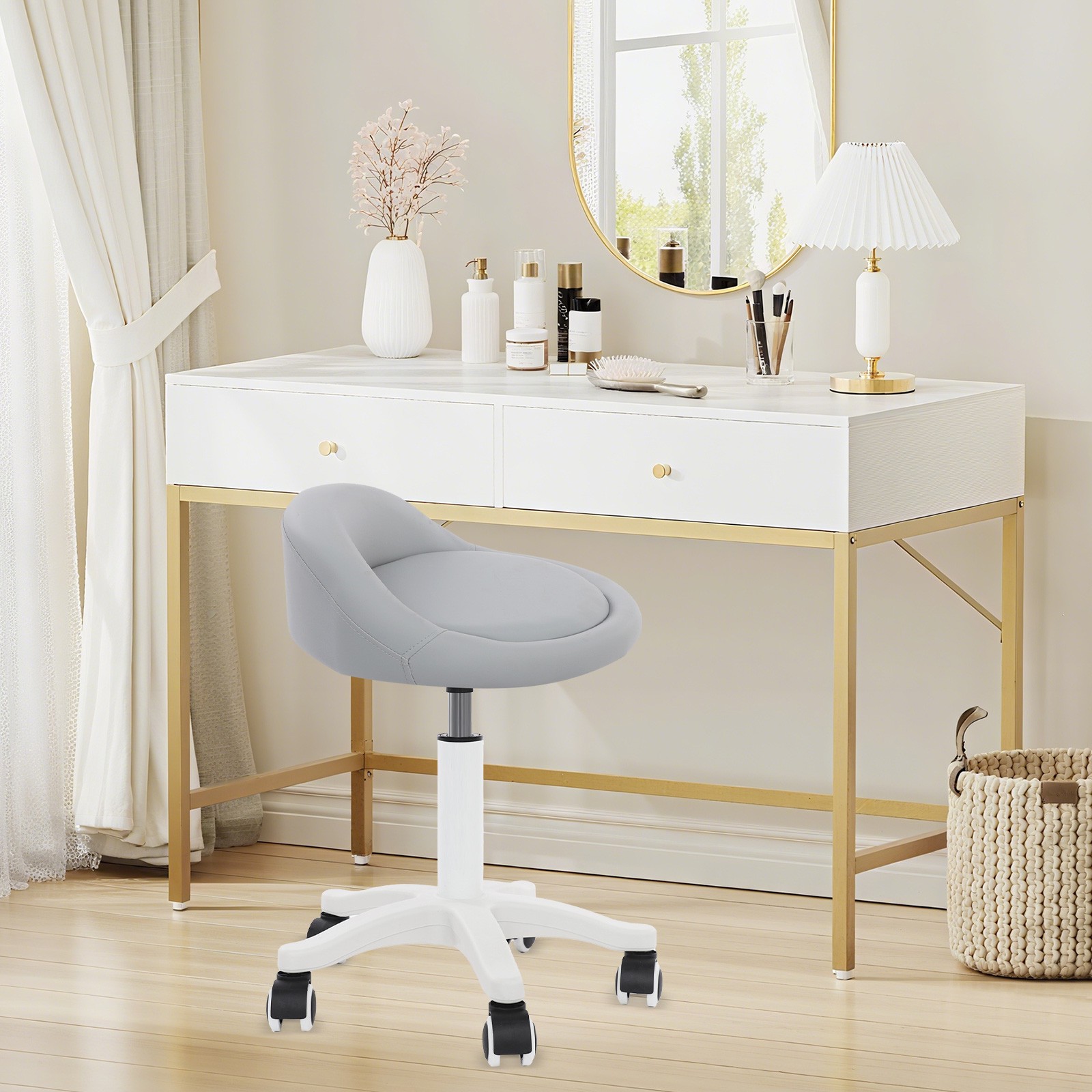 Adjustable Beauty Salon Chair Rolling Stool Rolling Stool with Low Backrest