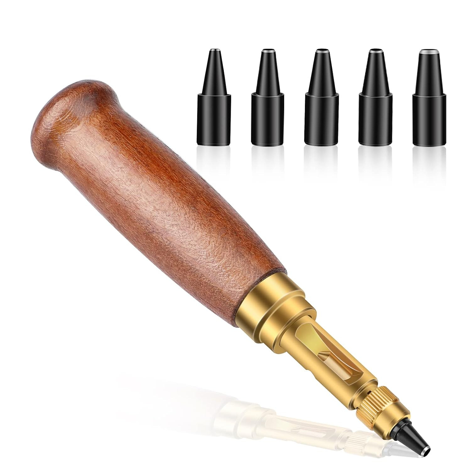 Adjustable Leather Hole Punching Tool Automatic Puncher with Wooden Handle Hollo