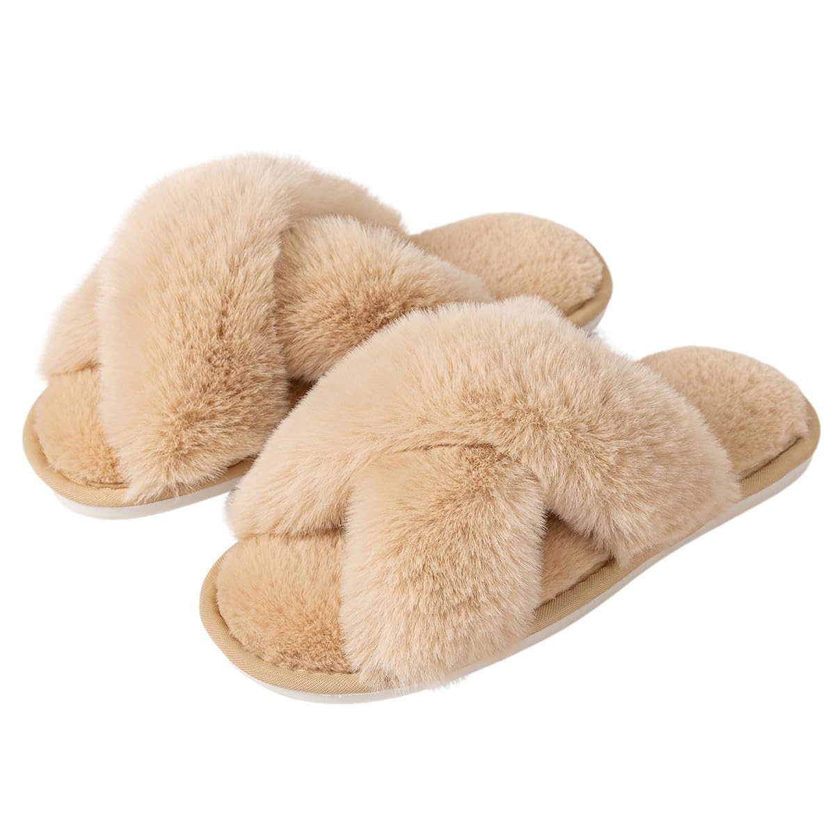 AyFUN Womens Cross Band Slippers Fuzzy Soft House Slippers Plush Furry Warm C...