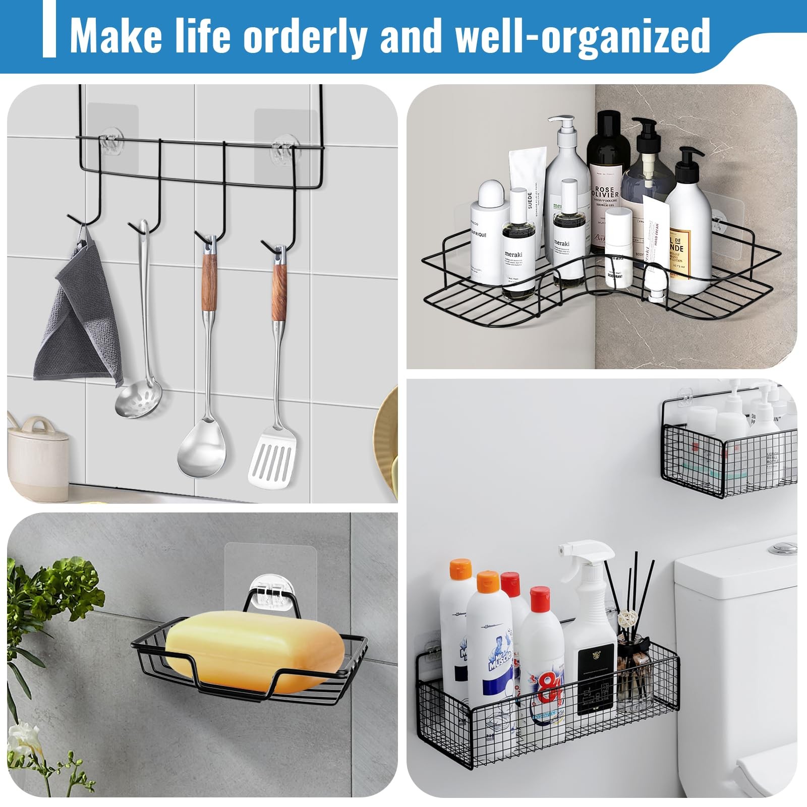 Shower Caddy Adhesive Strips Strong Wall Mounting Tape set 15 Pack PCS