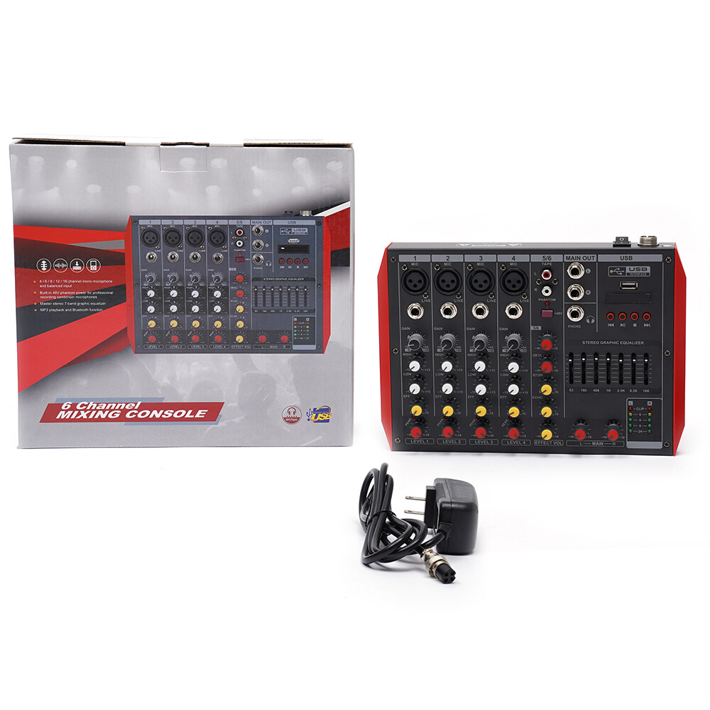 6 Channel Mixing Console Sound Live Studio Audio Mixer USB Bluetooth