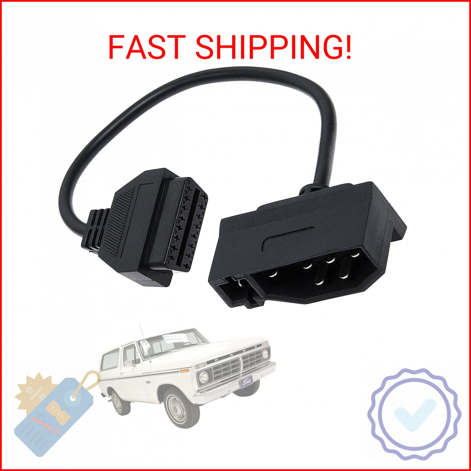 OBD1 to OBD2 Adapter for Ford 7 Pin to 16 Pin Connector Black OBD Adapter Cable