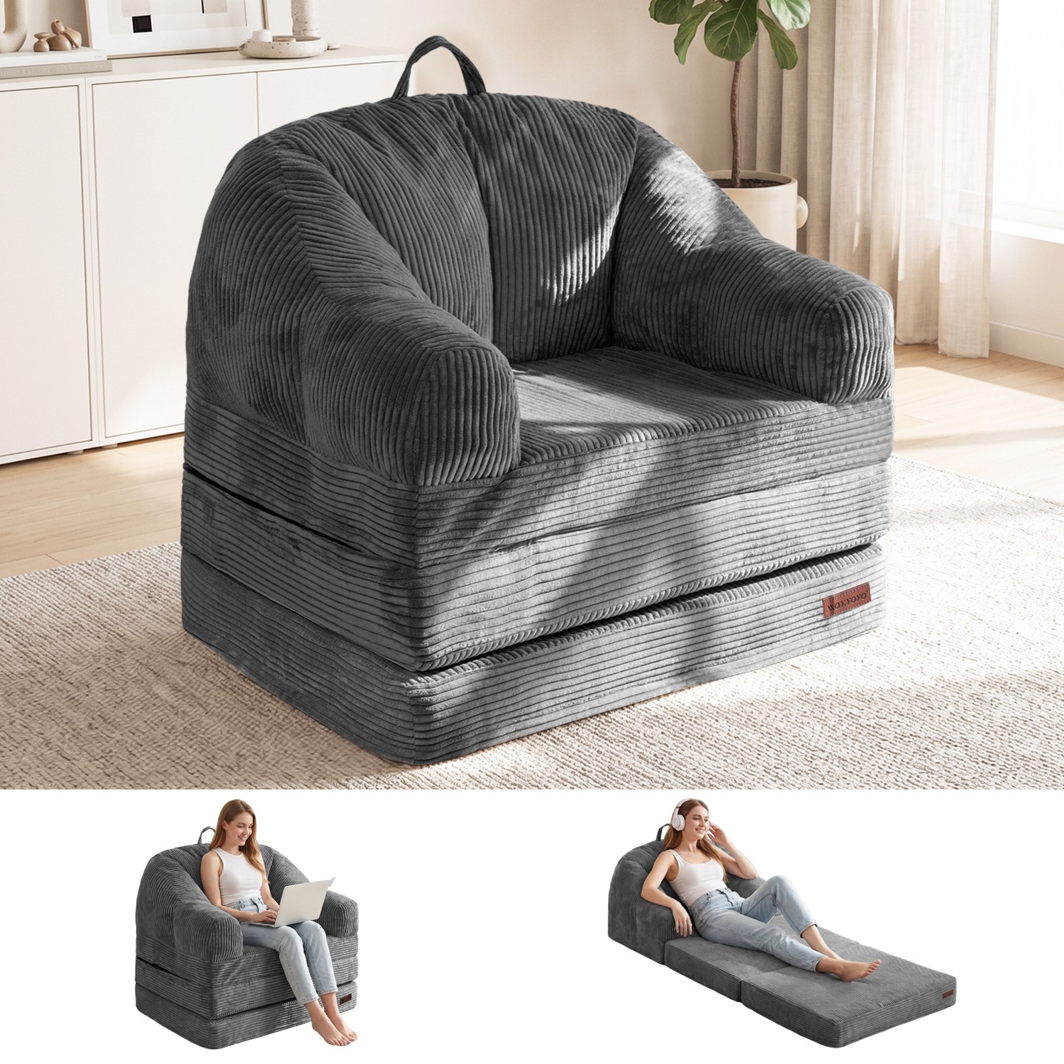 MAXYOYO Folding Sofa Bed,2-in-1 Sleeper Sofa, Bean Bag Chair with Armrests