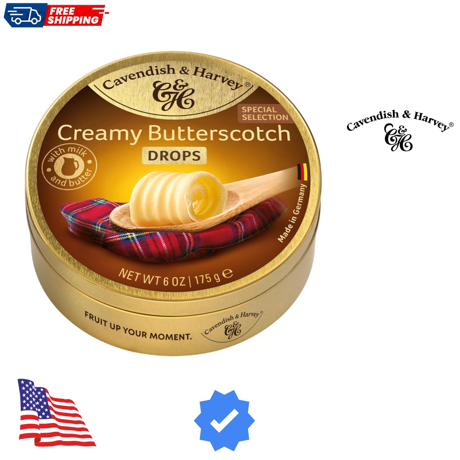 Creamy Butterscotch Hard Candy Drops | 6 Ounce Tin