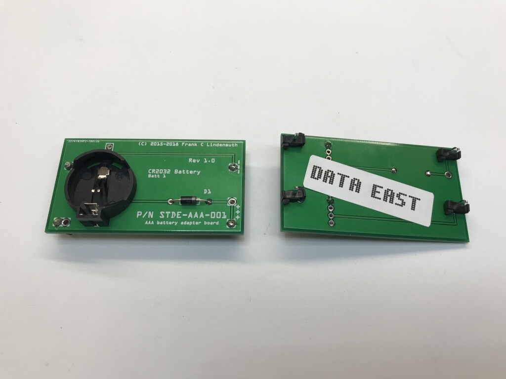 Frank's Battery Board for Data East Pinball machines CR2032 Battery, Direct Fit!