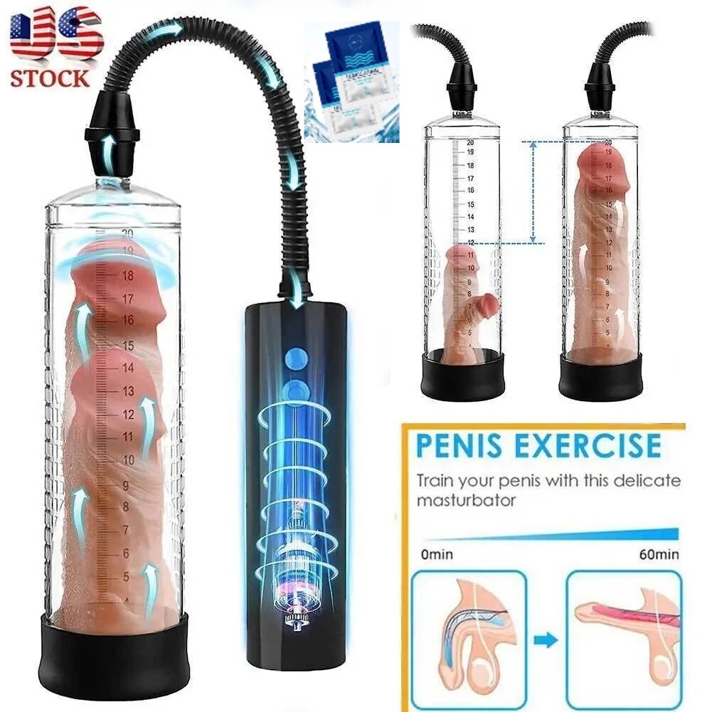Upgrade Vacuum Electric Penis Pump Rechargeable Male Penis Enlarger Growth &LUBE