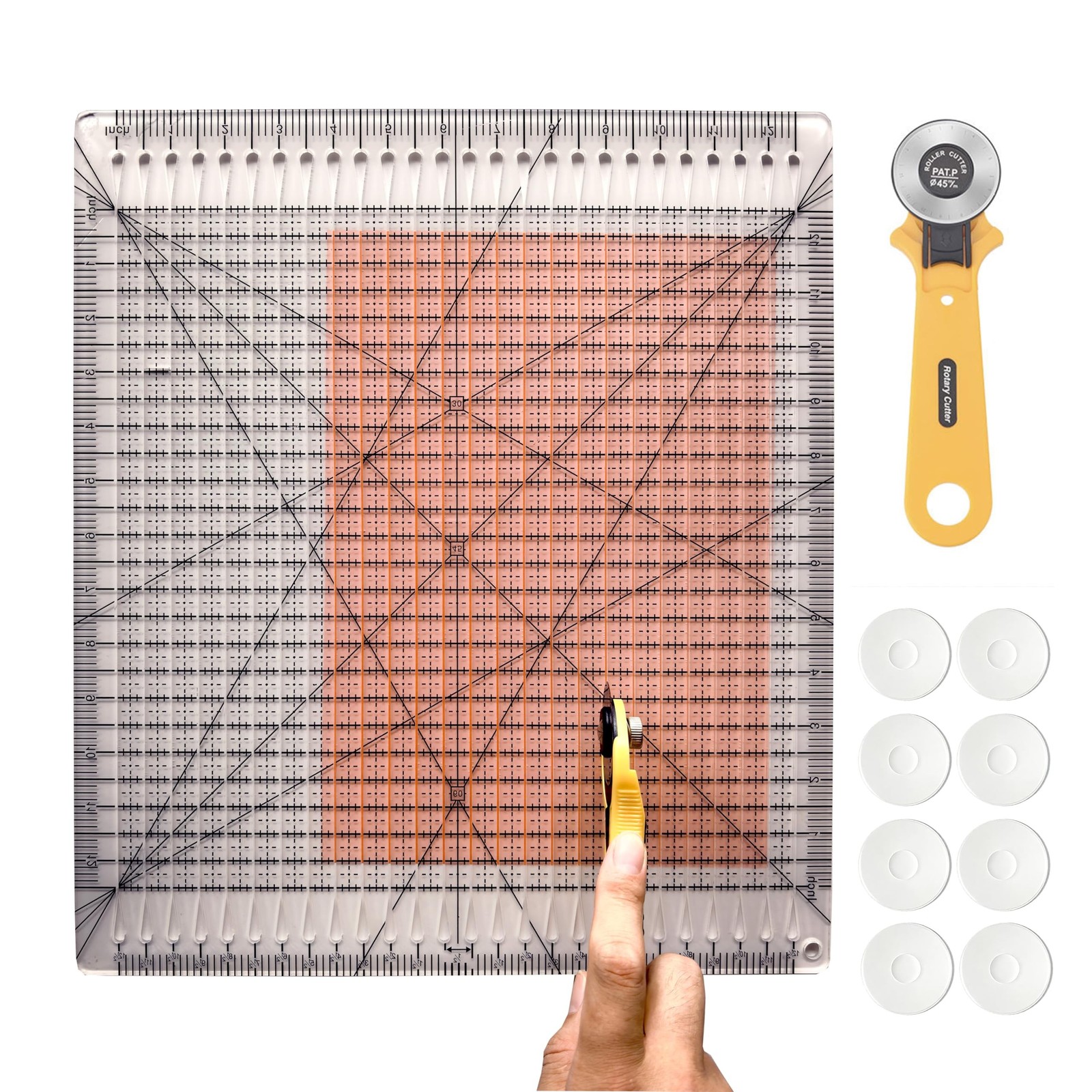 Square Slotted Quilting Ruler with Rotary Cutter -12.5"*12.5" Clear Acrylic R...