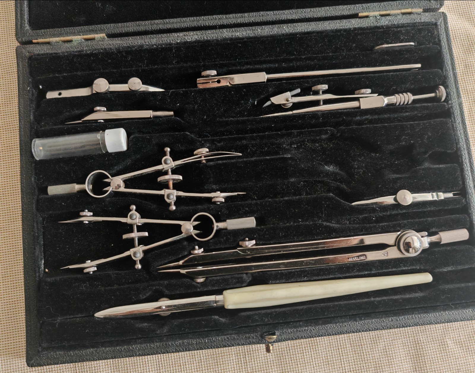 Vintage Harling London Technical Drawing Instrument Set Drafting Compass & Tool