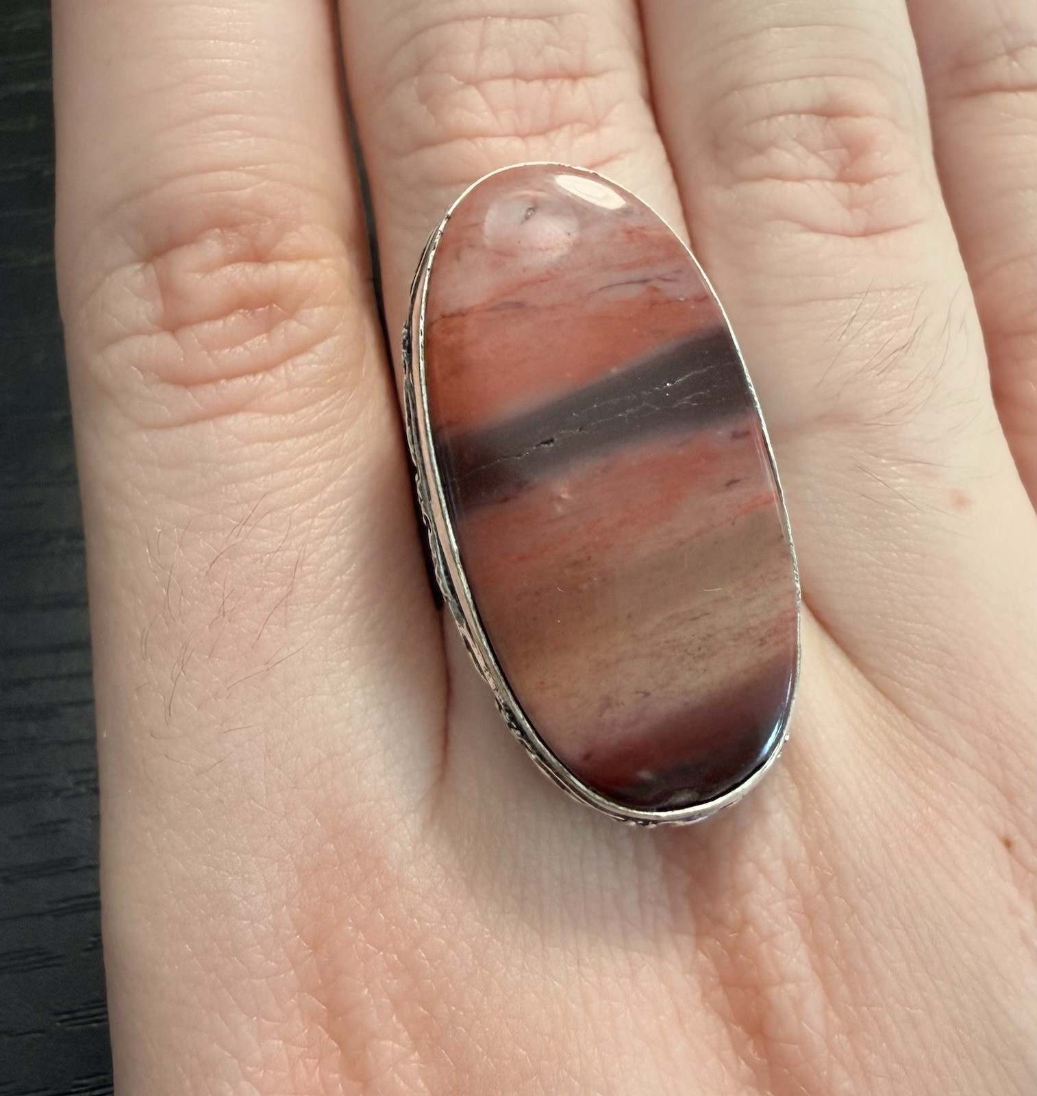 925 silver plated red mookaite ring 0514 ring, SIZE 7-7.5
