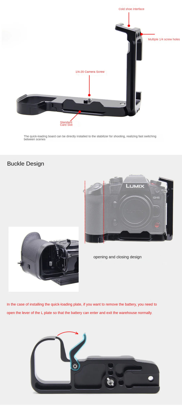 GH7 L Plate for Panasonic GH6 GH7 Quick Release L Plate Arca Type with Cold Shoe