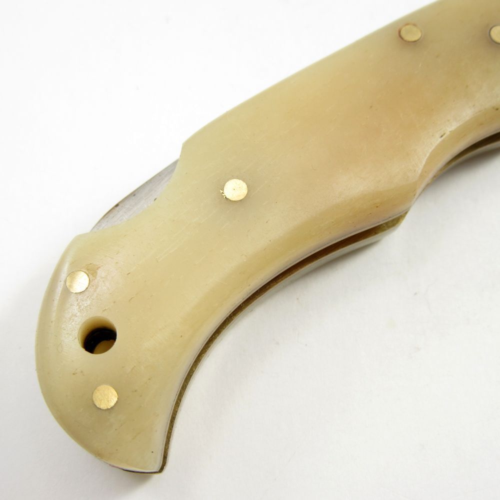 FOLDING POCKET KNIFE | Damascus Steel Blade Filework Spine Bone Handle Lockback