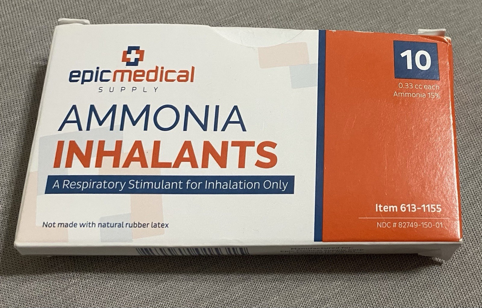 10PCs. Epic medical supply Amonia enhalants 0.33cc each,Amonia 15%