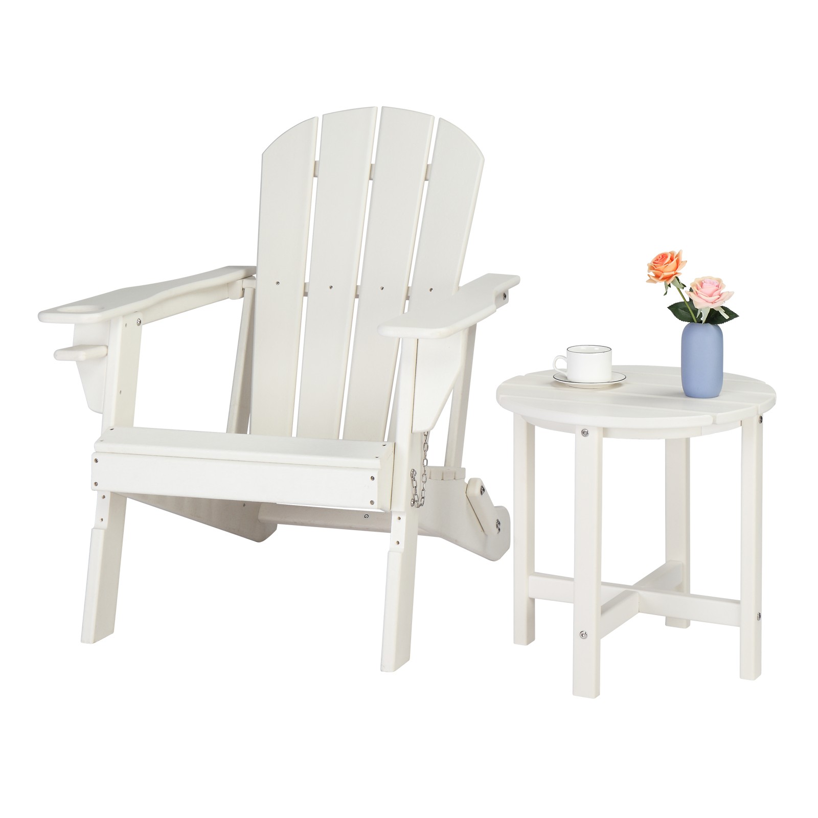 46cm Round White HDPE Side Table, Single Layer Modern Accent Table