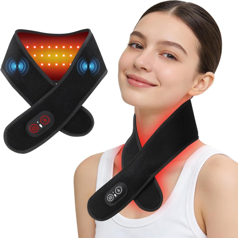 Cordless Neck Heating Pad for Pain, Neck Massager with 660nm & 850nm Red Light