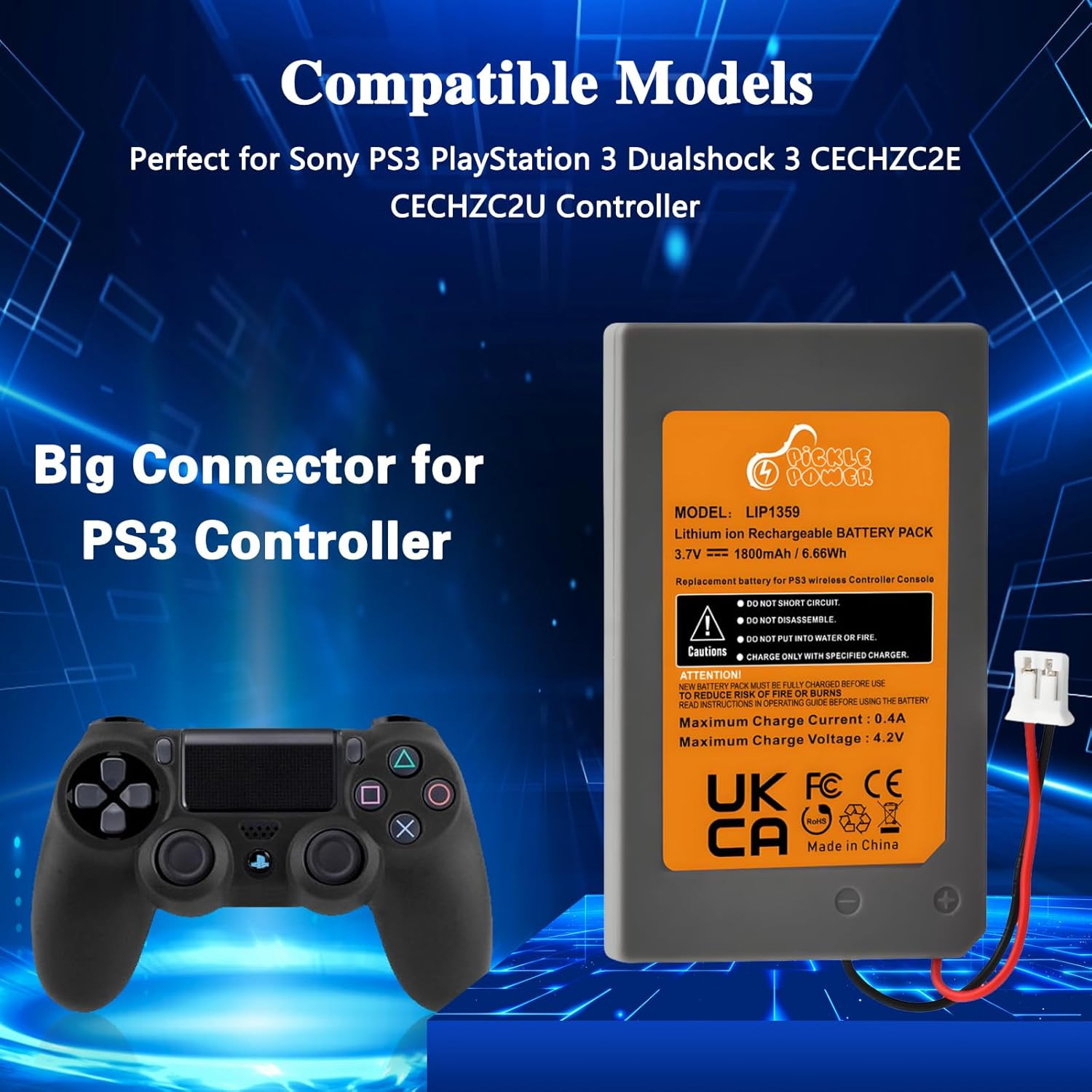 PS3 Controller Battery, 2 Pack LIP1359 Battery for Sony Playstation 3 Dualsho...