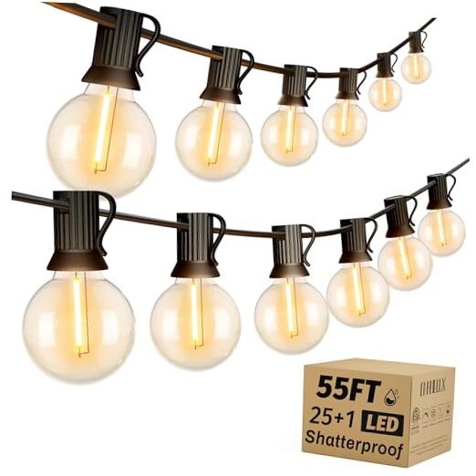 Outdoor String Lights Shatterproof LED Patio Lights with 26 Dimmable 55FT