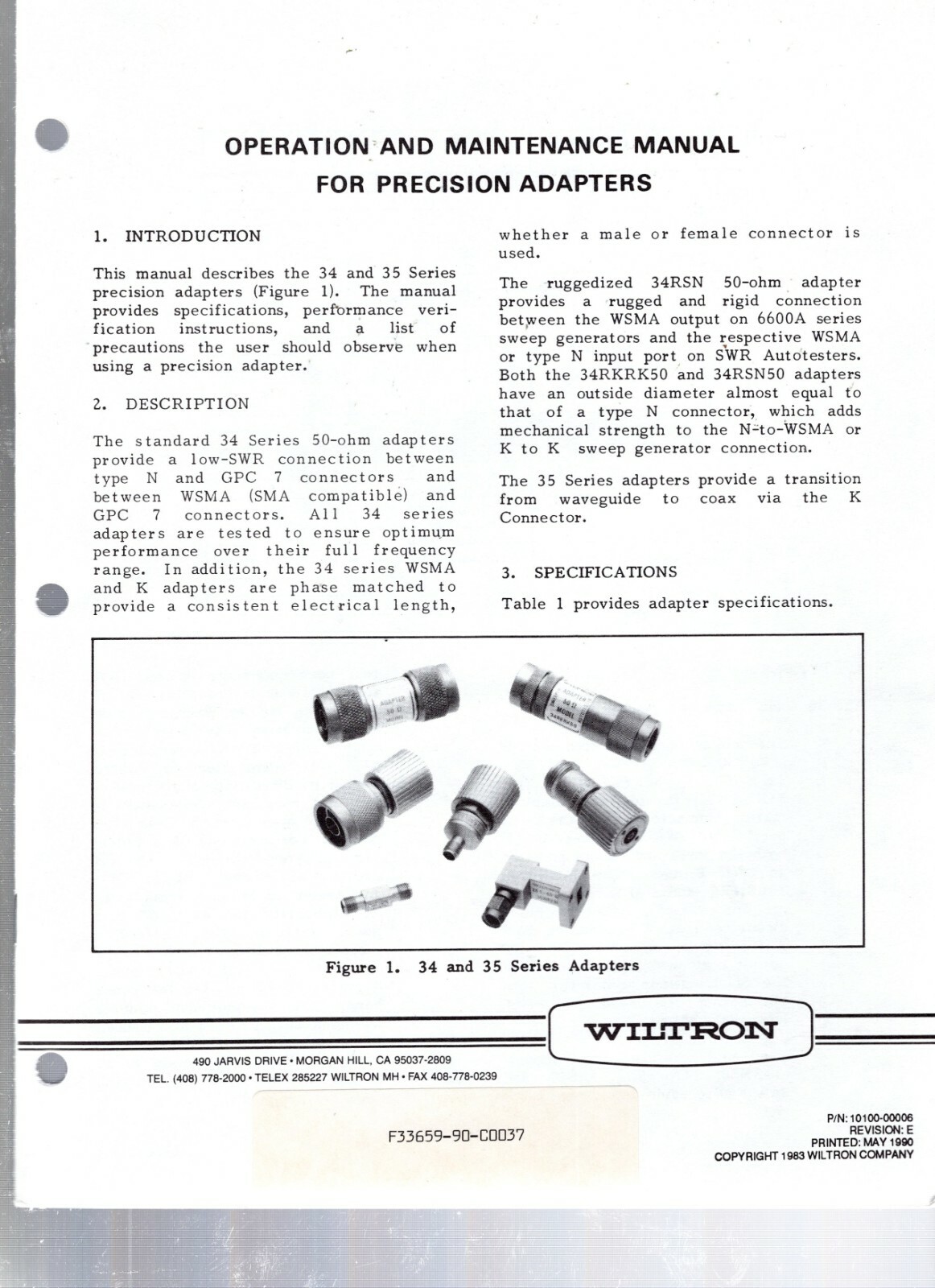 Original Wiltron 34&35 Series Precision Adapters Operation & Maintenance Manual