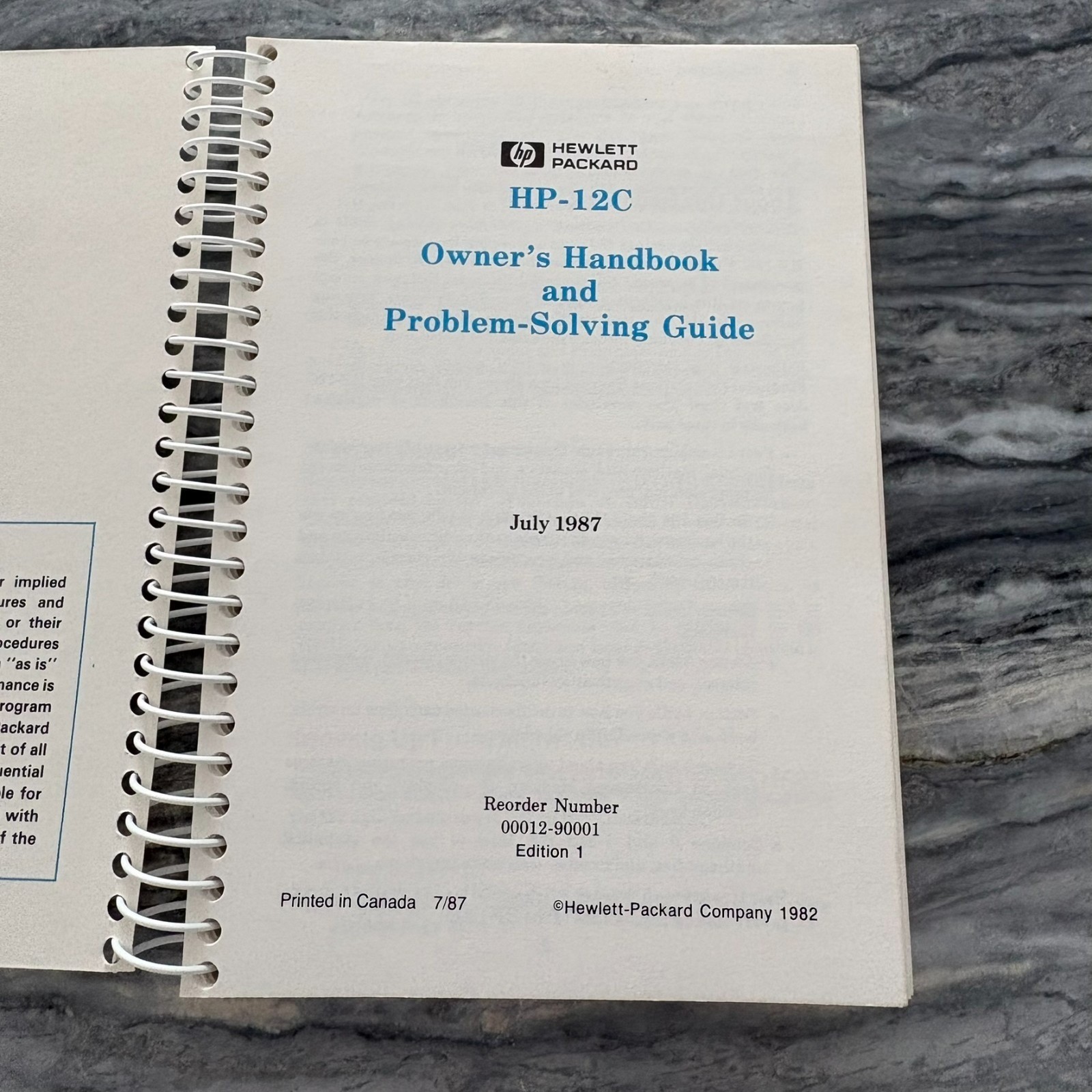 Vintage Hewlett Packard HP-12C Owner's Handbook And Problem Solving Guide Spiral
