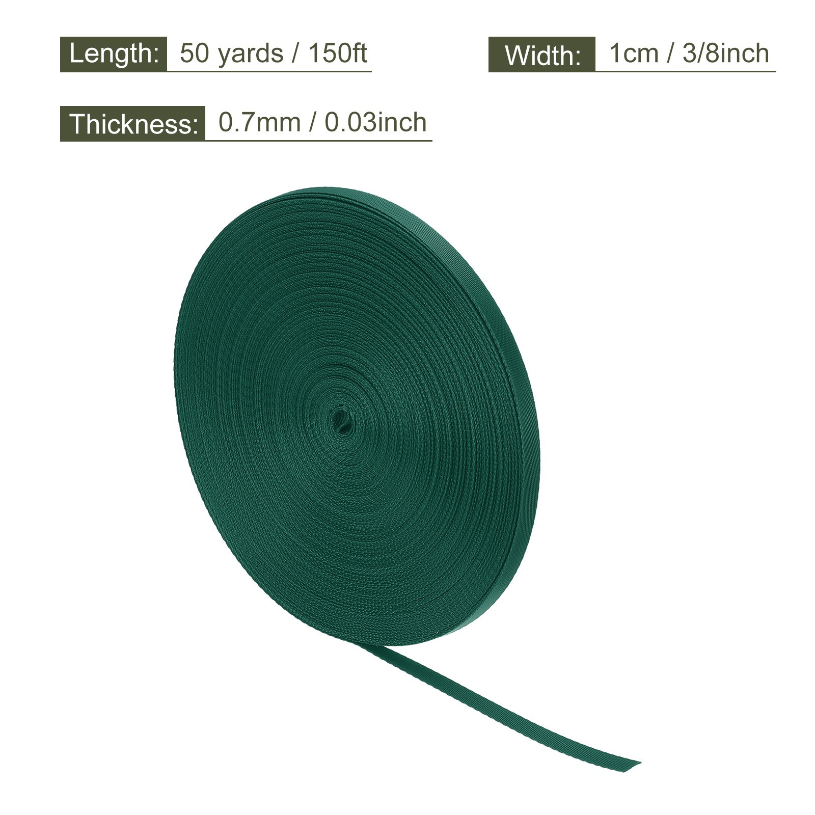 Flat Nylon Webbing Strap 3/8 Inch 50 Yards Dark Green for Backpack