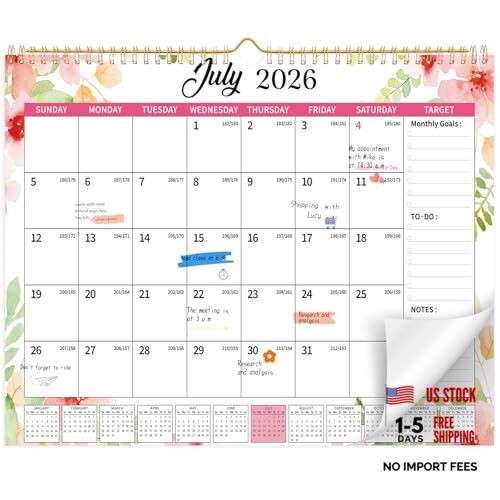 Wall Calendar 2026-2027, 18 Month Large Desk 2026.7-2027.12Green Leaves