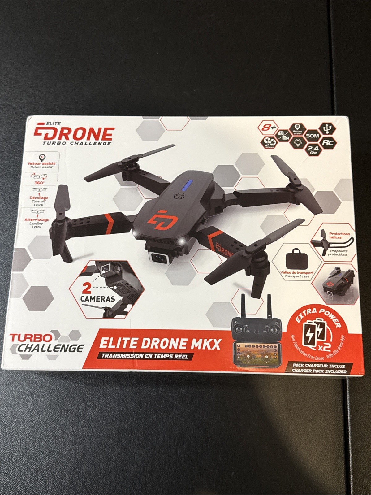 Elite Drone MKX Quadcopter Turbo Challenge 2 Cameras 2 Battery Carrying Case 8+